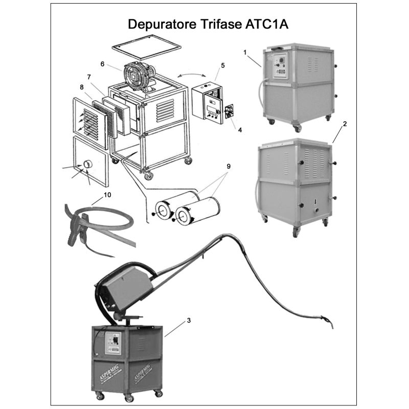 WeldStation completa: Depuratore ATC1A22 e braccio bilanciato portatraino-torcia